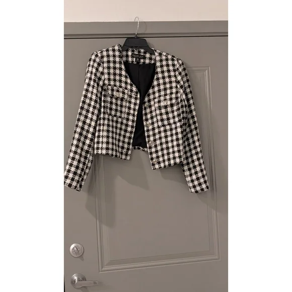 Women's Rachel Zoe Houndstooth Blazer M Black White - Picture 2 of 8